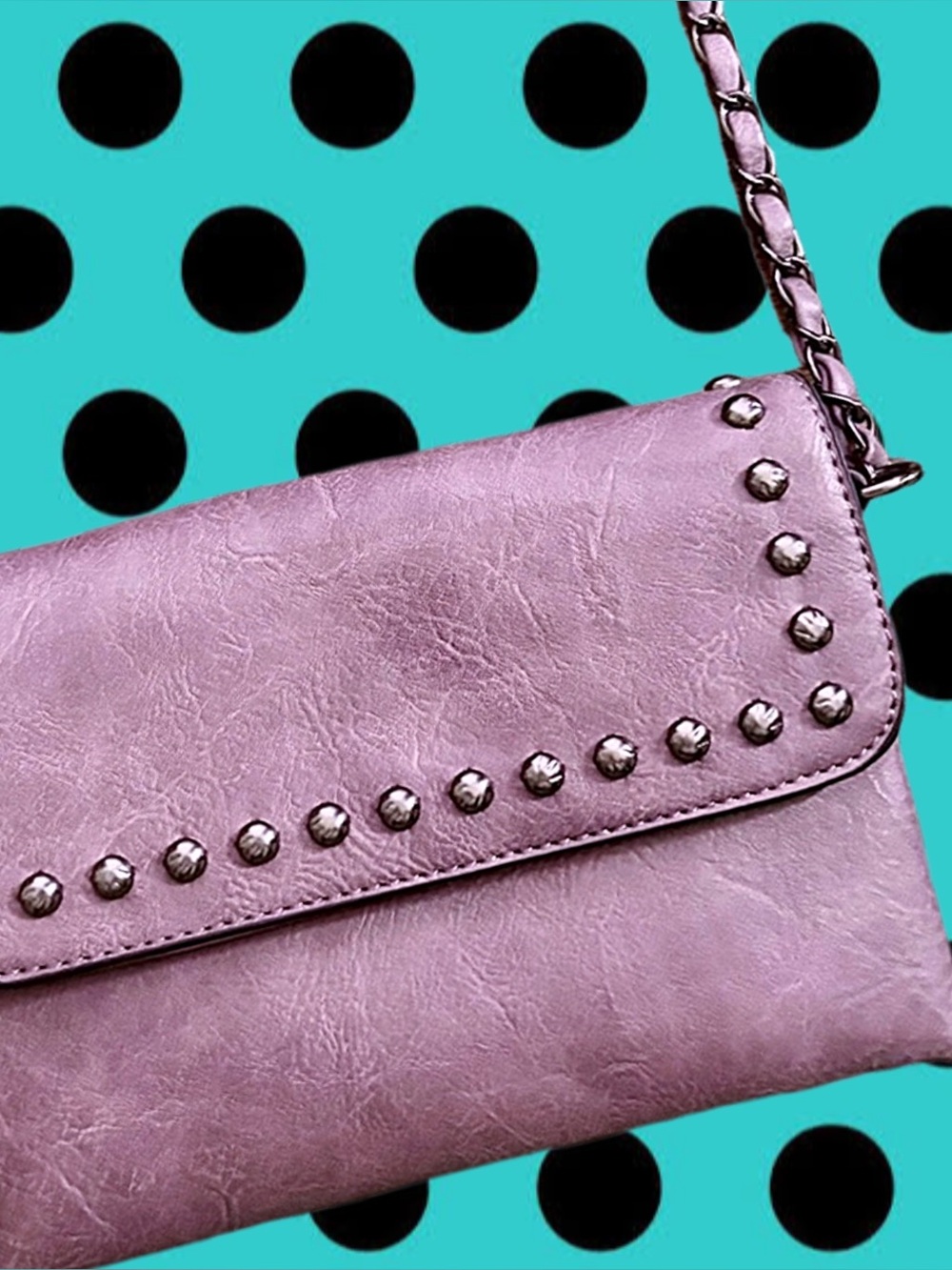 Plum Studded Faux Leather Flap Shoulder Bag Purse with Crossbody Strap